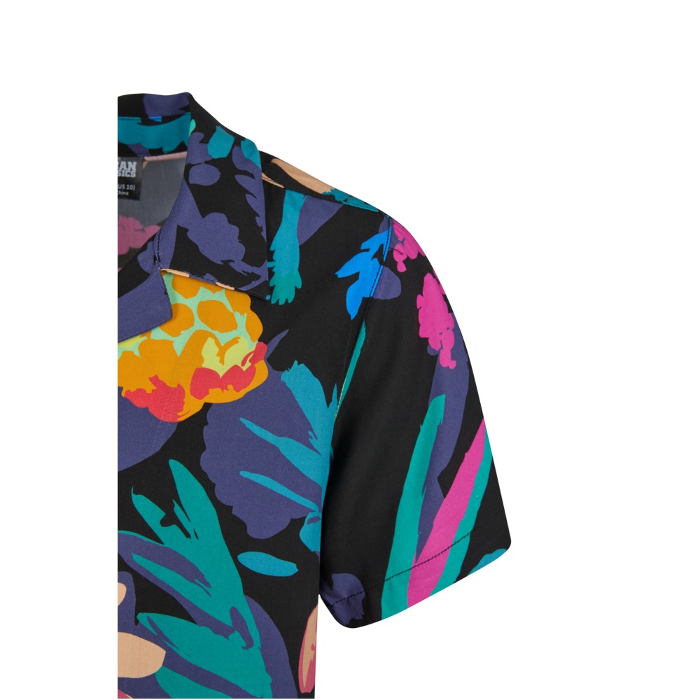 Urban Classics - Viscose All Over Print Resort Overhemd Kinderen - Zwart
